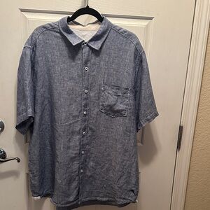 Tommy Bahama 100% Linen Blue Casual Short Sleeve Button Down Shirt Size XL